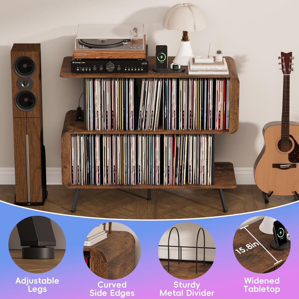 Record Player Stand with Vinyl Record Storage - 3-Tier Record Player Table