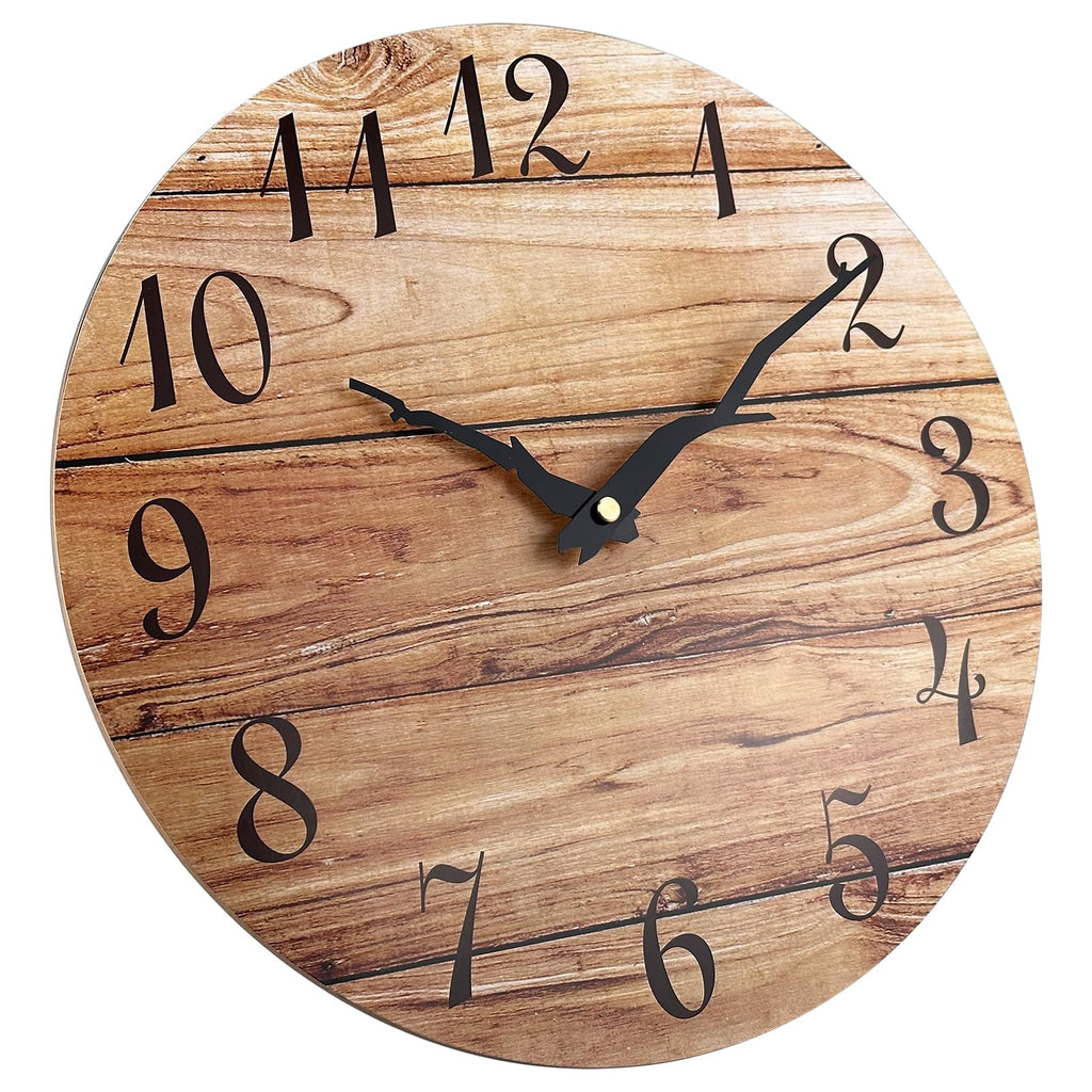 Extra Large Wall Clock, 16'' Frameless Wooden Wall Clocks with Silent Quartz Movement, Rustic Country Village Walnut