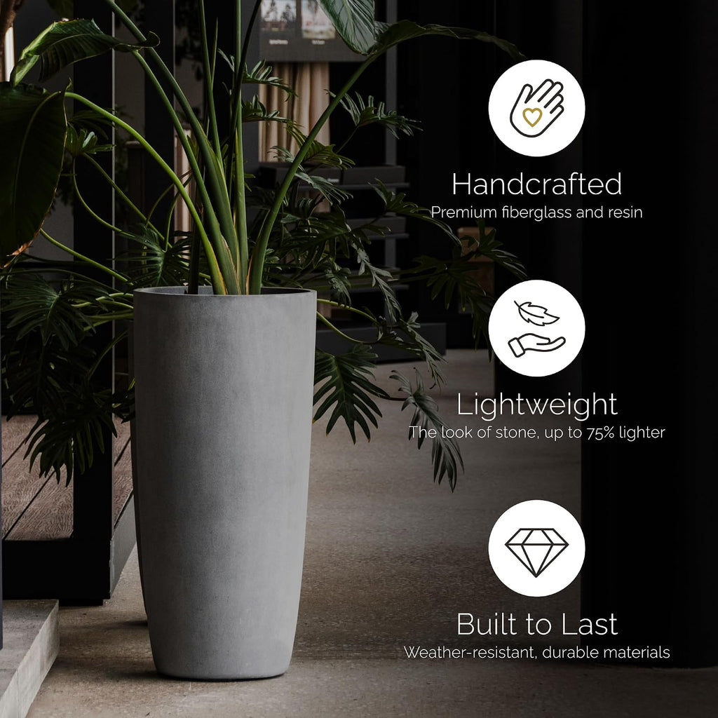 Lofto Tall Indoor/Outdoor Planter, 16x36in Grey Stone