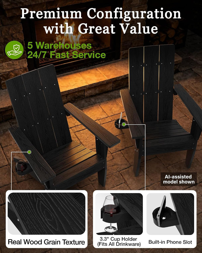 Adirondack Chairs Set of 2, 450lb Capacity & 33in Tall Backrest | Oversized Modern Adirondack Chairs, Comfortable