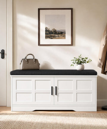 Shoe Bench with Storage, 39.4" Entryway Bench with Padded Cushion, 2-Tier Shoe Cabinet Bench with Adjustable Shelves