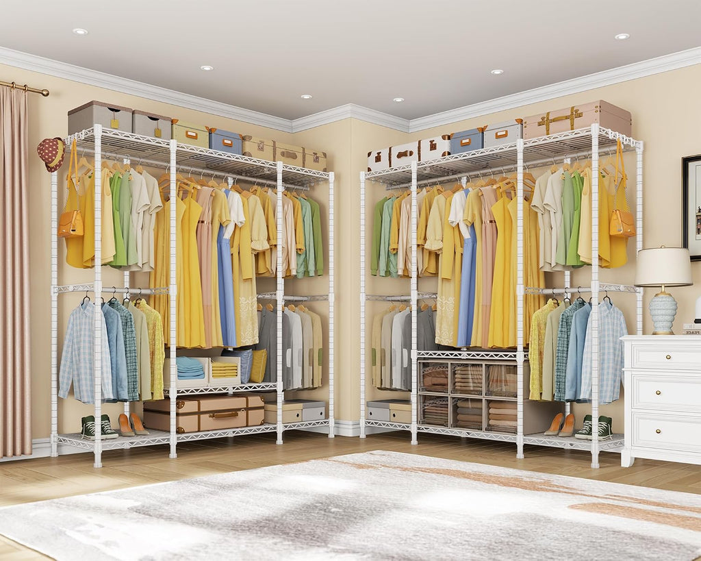 E3 Heavy Duty Garment Rack 4-Tier Freestanding Closet Organizer System | Metal Clothing Organization and Storage