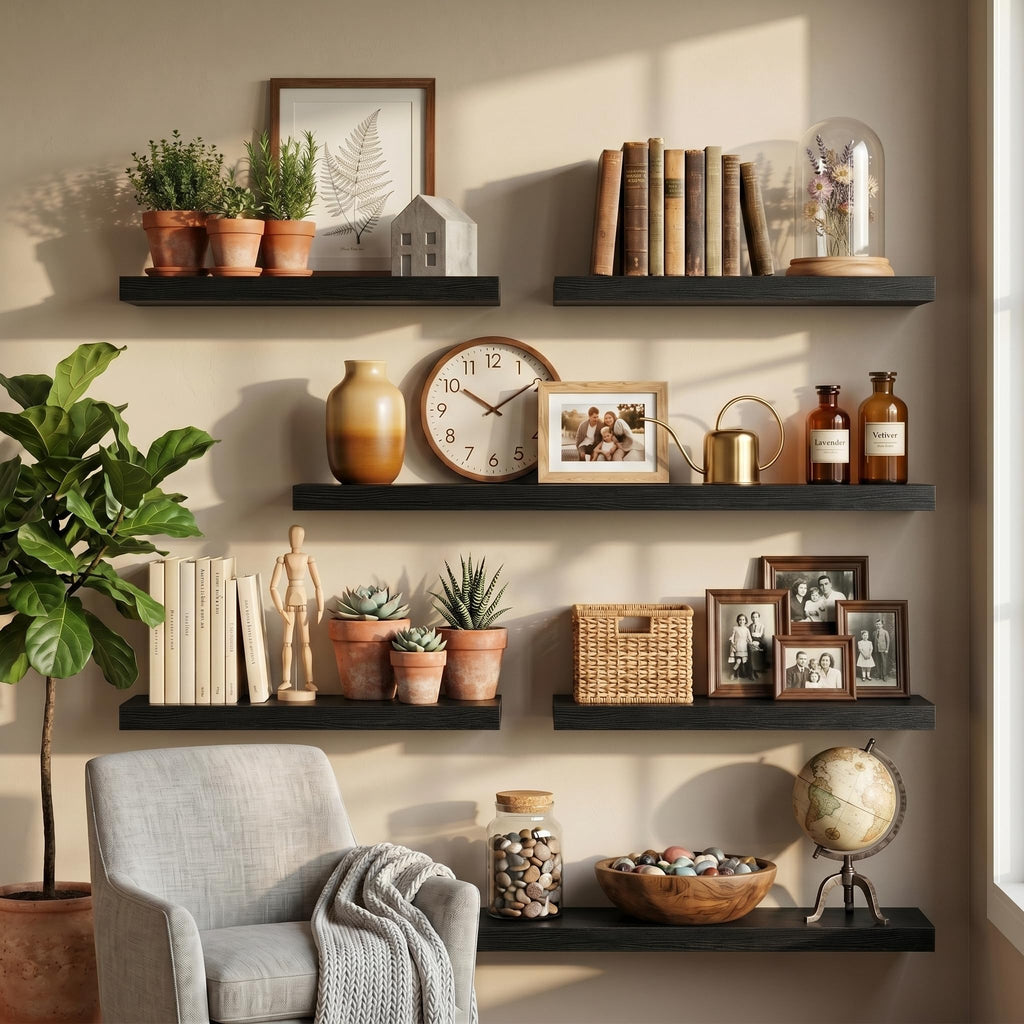 10" Deep Floating Shelves with Invisible Brackets, 24" Wall Shelves Bedroom Living Room, Modern Rustic Shelves Decor