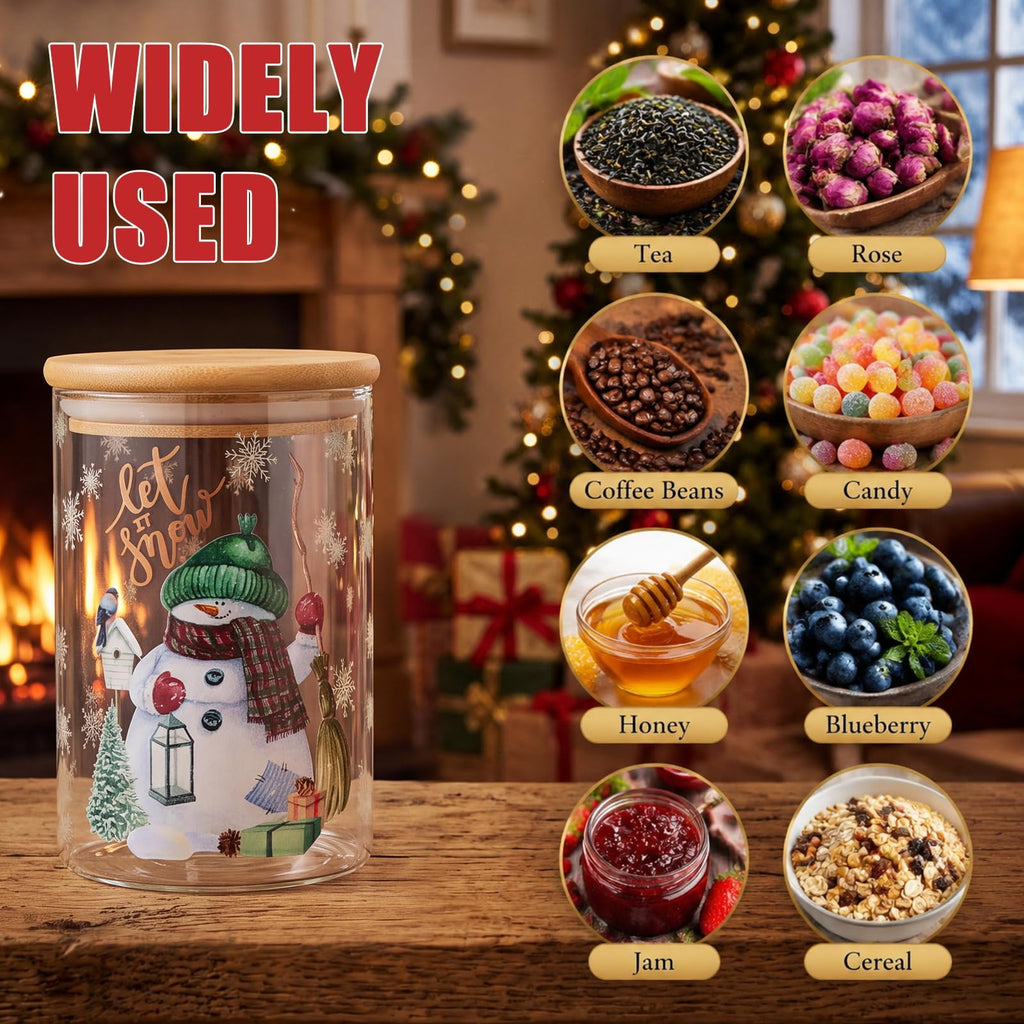 12 Pcs Rustic Christmas Glass Storage Jar with Airtight Bamboo Lid