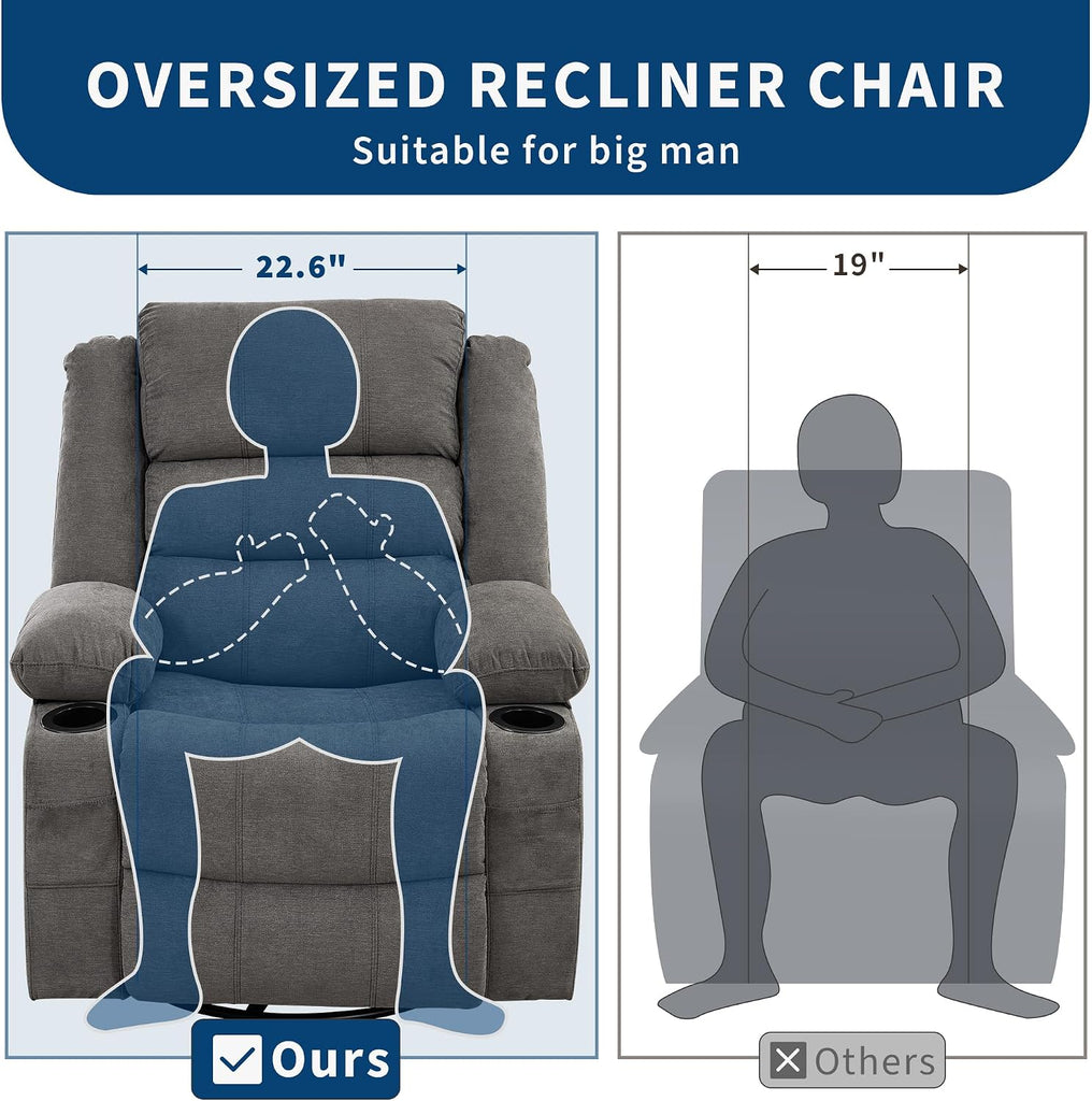 Rocking Recliner Chair for Adults Wide 360° Swivel Rocker Recliner | with Cup Holder Nursery Glider with Upholstered