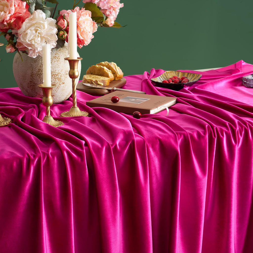 Hot Pink Velvet Tablecloths Rectangular: French Luxurious Solid Table Cloth