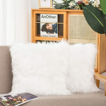 Set of 2 Decorative Faux Fur Throw Pillow Covers, White Fluffy Soft Fuzzy Square Cushion Cover Pillow Case, Chair