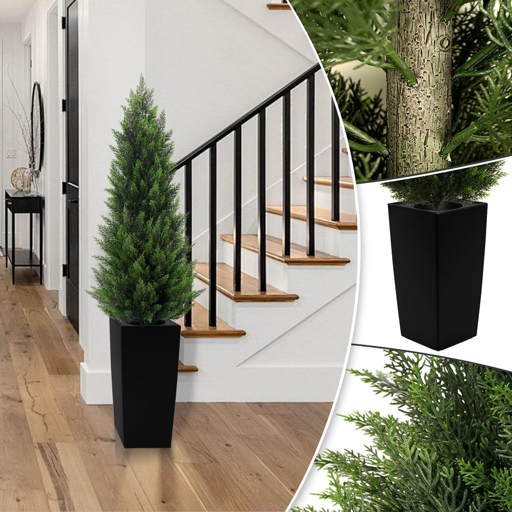 Artificial Cedar Trees for Outdoors, 5ft 2-Pack White Square Planter
