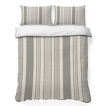 Vintage Striped Quilts Bedding Set Black Khaki Vertical Ticking Stripes French Country Lightweight Quilted