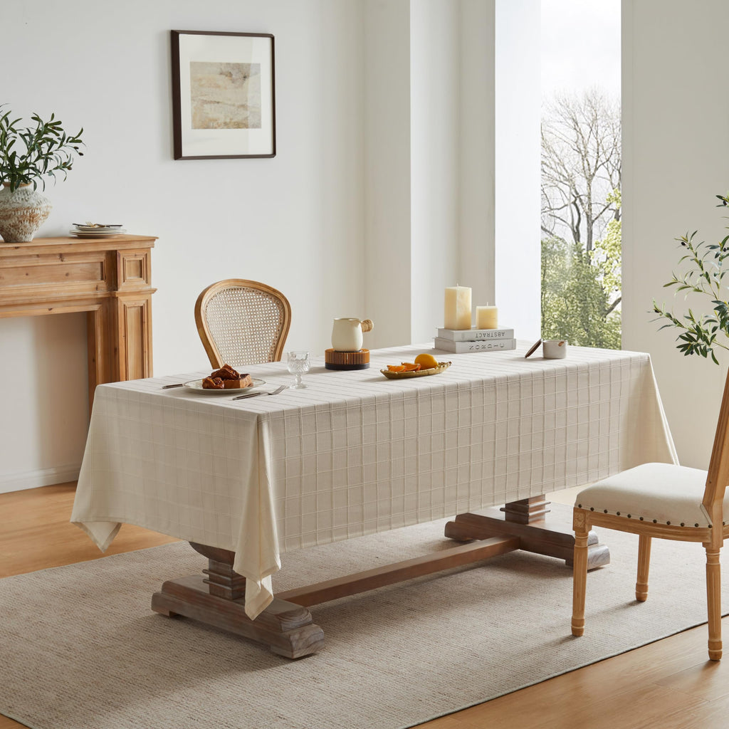 Linen Checked Square Table Cloth 60x60 Inch Neutral Beige