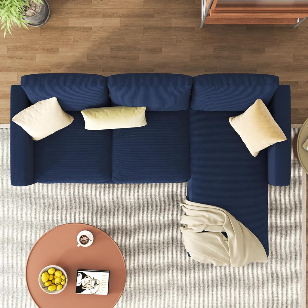3-Seat Convertible L-Shaped Sectional Sofa with Reversible Ottoman