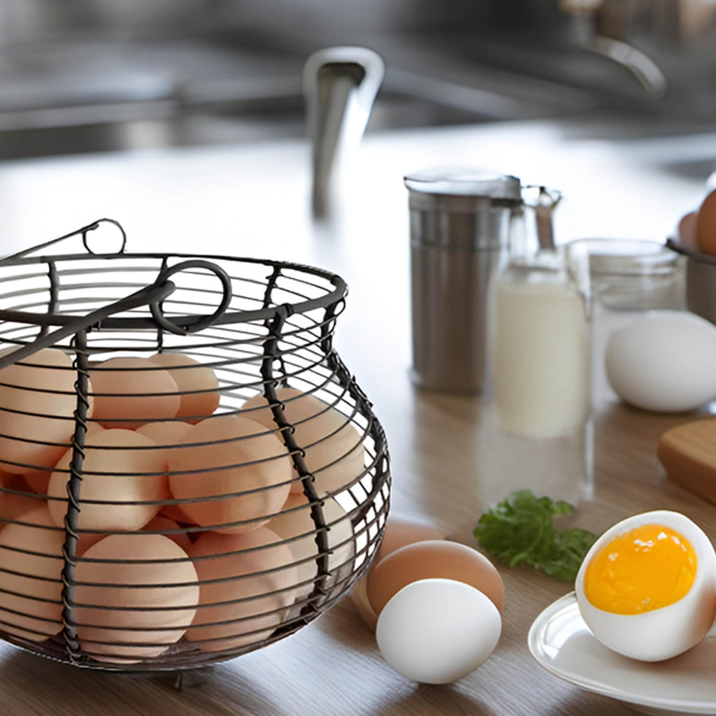 Farmhouse Wire Egg Baskets for Gathering Fresh Egg With Handle