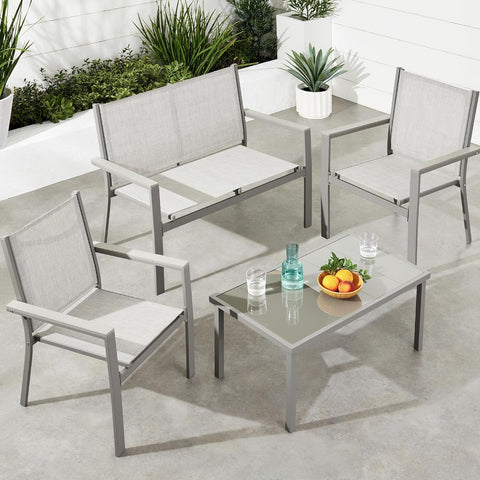 Best Choice Products 4-Piece Outdoor Textilene Patio Conversation Set, Backyard Furniture w/Loveseat, Coffee Table