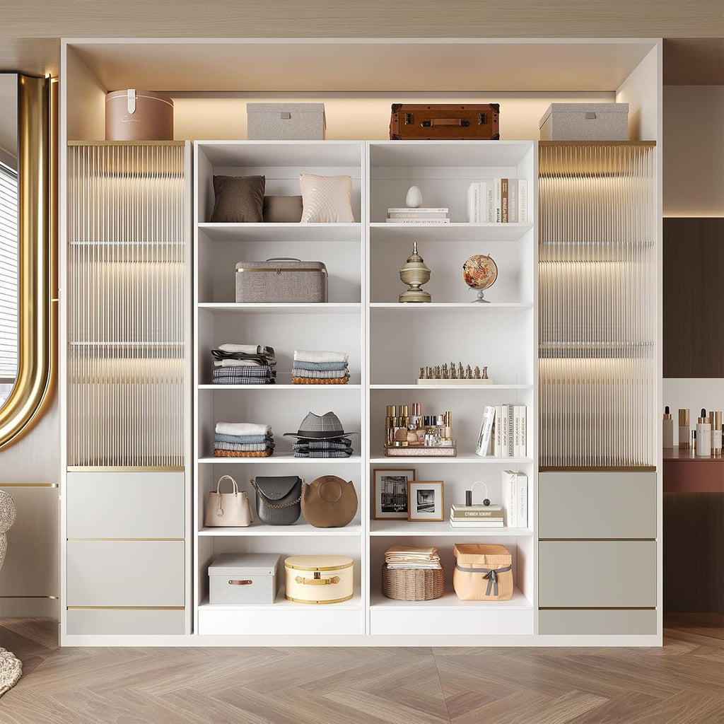 25'' Closet Organizer System with 5 Adjustable Shelves | Modular Closet Open Shelving 15" Deep Wooden Closet Systems