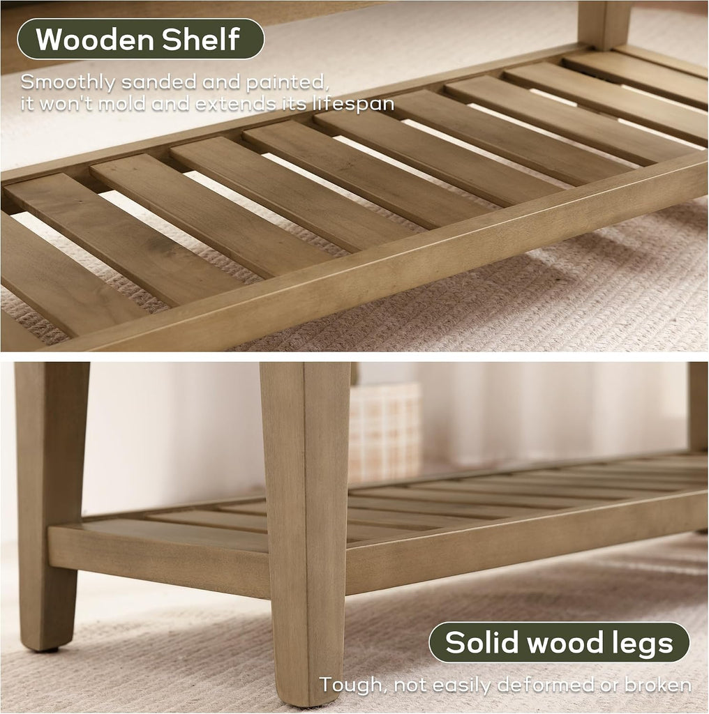 Entryway Shoe Bench with Cushion, End of Bed Bench,Upholstered Bench , Bench with Solid Wood Shelf, Leather Ottoman