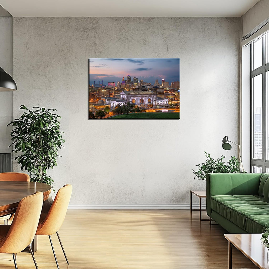 Kansas City Canvas Wall Art Missouri Cityscape Wall Decor Kansas City Skyline Picture Print Union Station Painting