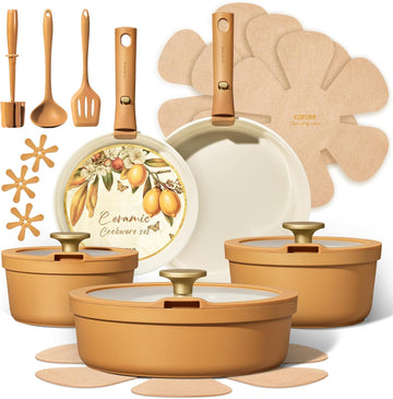 20pcs Ceramic Cookware Set with Detachable Handles, Pots and Pans Set Non Stick, RV Kitchen Cooking Pot and Pan