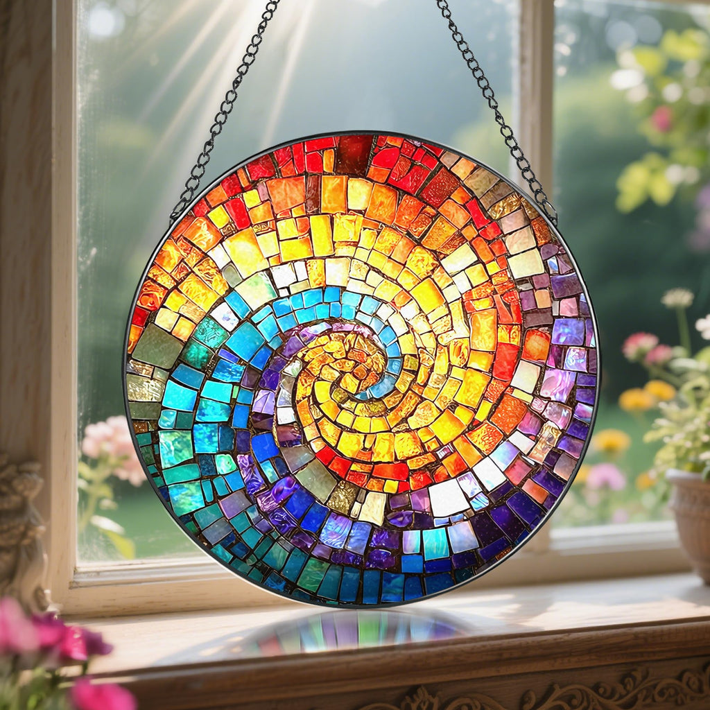 8'' Rainbow Spiral Suncatcher Ornament, Stained Glass Window Hanging, Sun Catchers for Windows Hanging Ornaments