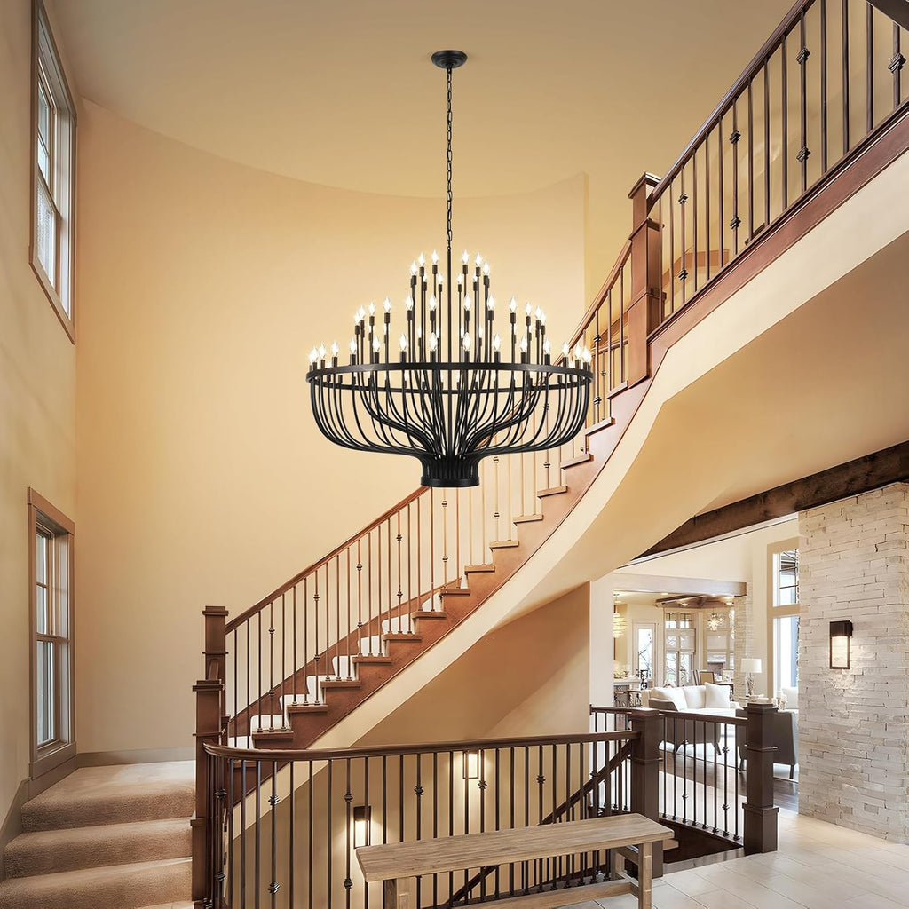 Extra Large Chandeliers for High Ceilings, Black Wagon Wheel Chandelier 72 Light 60In, Farmhouse Large Foyer Chandelier 3-Tier for Foye Entryway Staircase Living Dining Room