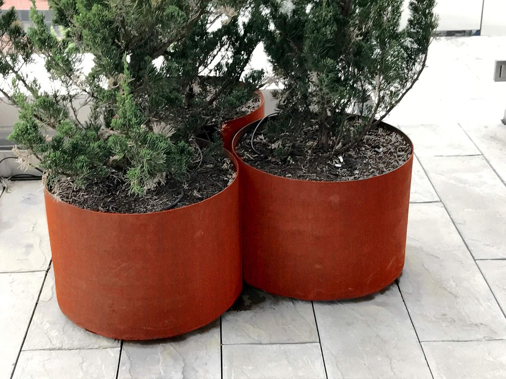 Extra Large Corten Steel Planter - 42x36 Large Round Planters for Outdoor Plants - Modern Metal Statement Piece for