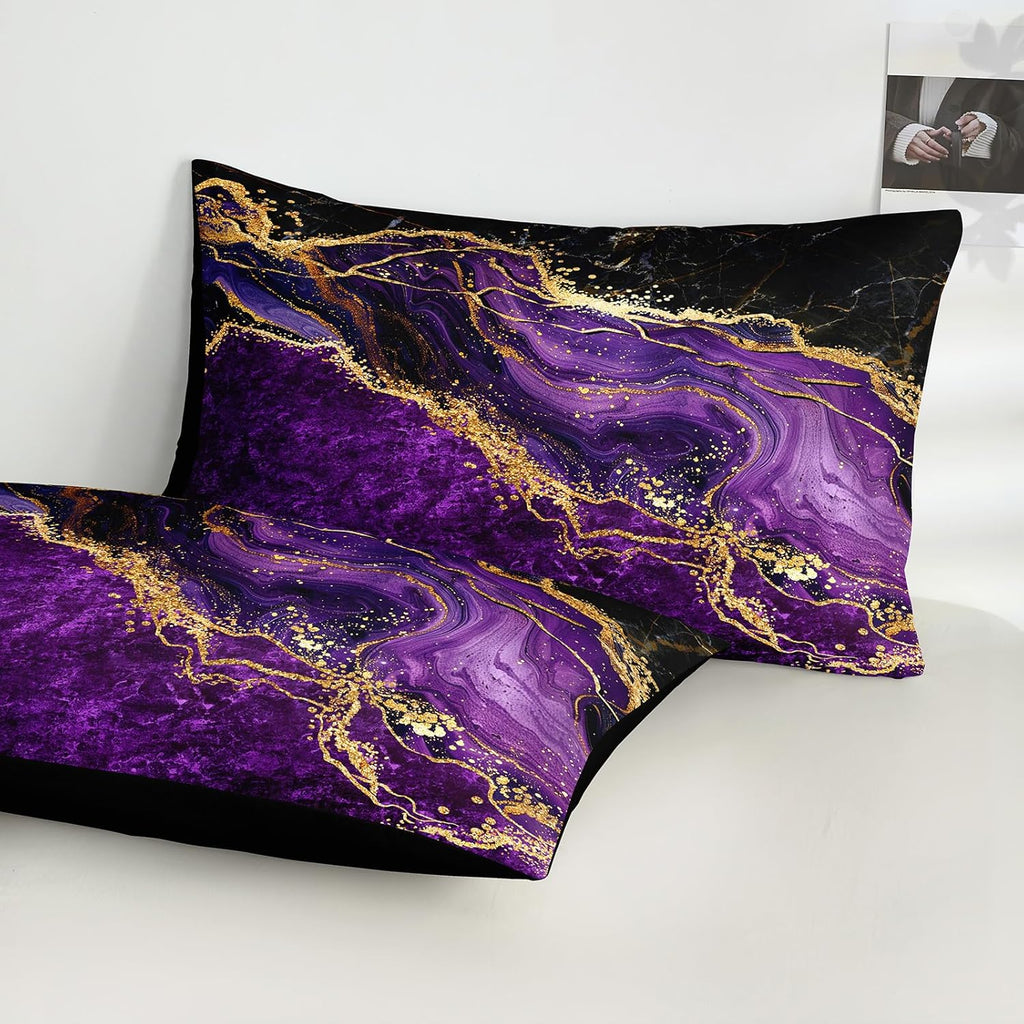 Black Gold Comforter Set Purple Marble Bedding Set Black Marble Stone Abstract Artwork Bedroom Decor Black Marble