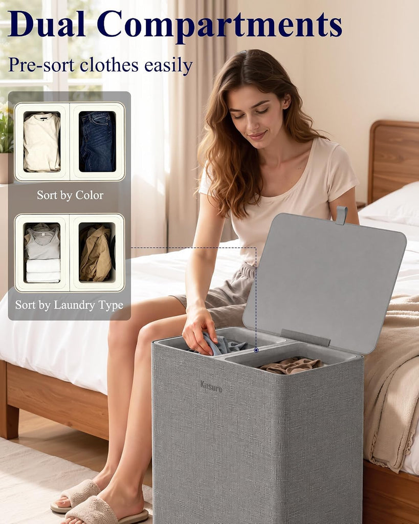 Laundry Basket 160L, 2-Compartment Sorter, Removable Bags | Laundry Room, Bathroom, Bedroom, Families, Large