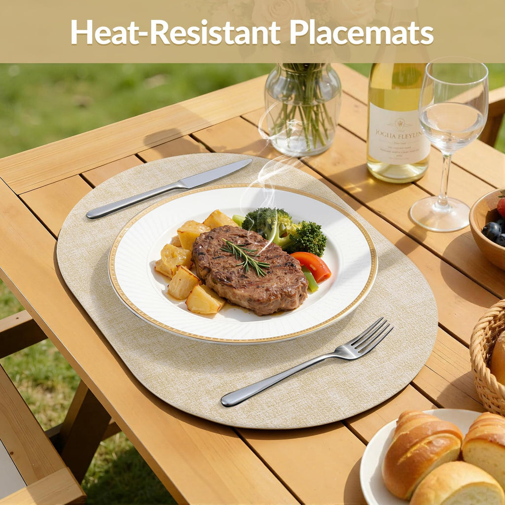Heat Resistant Oval Placemats Set of 4, Beige