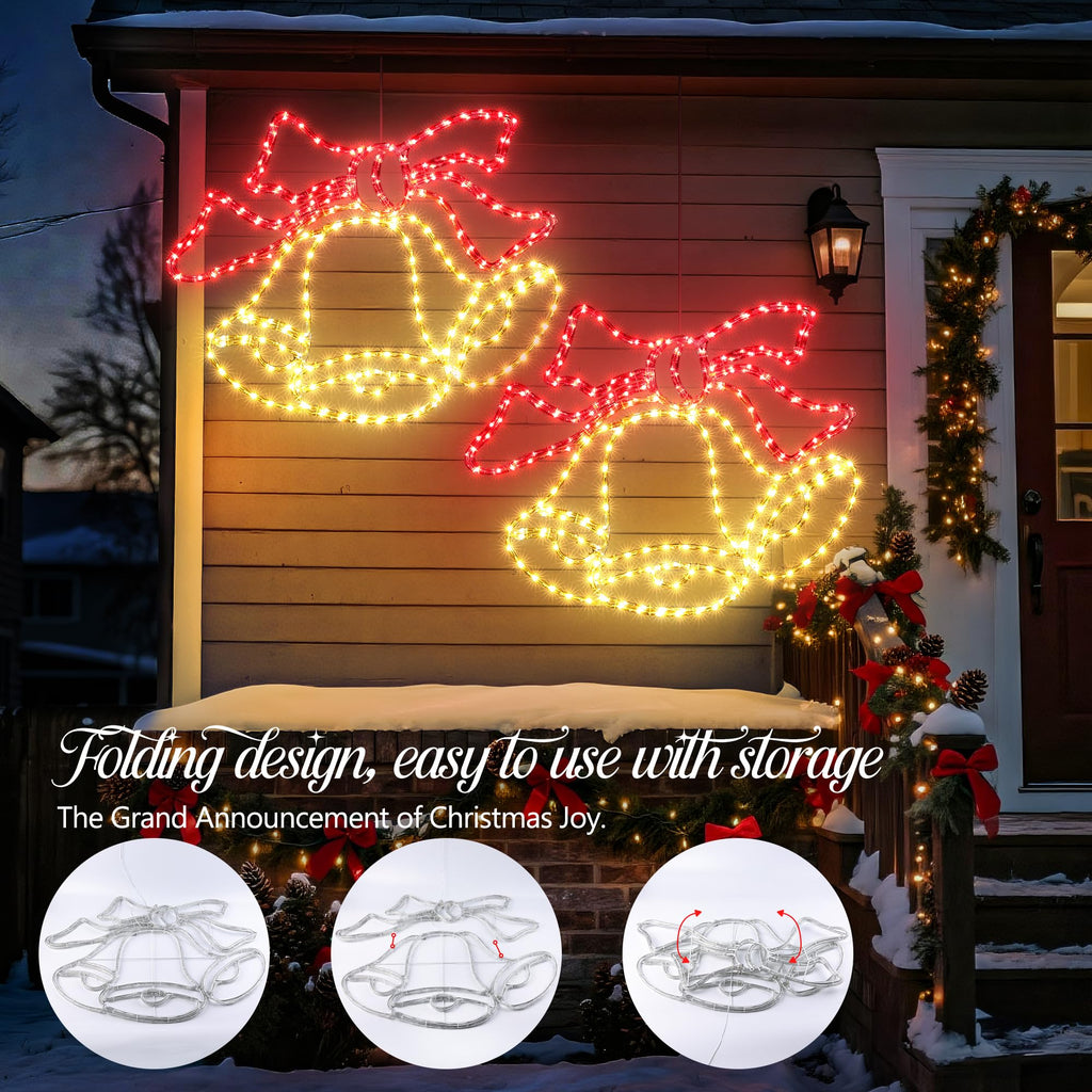 33-Inch Christmas Bell Lights Outdoor With Timer Wall Hanging Decor