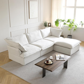 L-Shaped Sectional Couches, Comfy Modular Sectional Couch, Cushion Covers Removable, Two Corners and A Middle, Sofas Furniture for Living Room, White