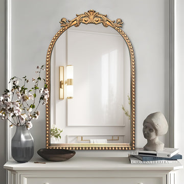 Arendahl Traditional Vintage Arch Mirror, 20" X 30" Baroque Ornate Accent Wall Mirrors Decorative Beaded Frame Sink