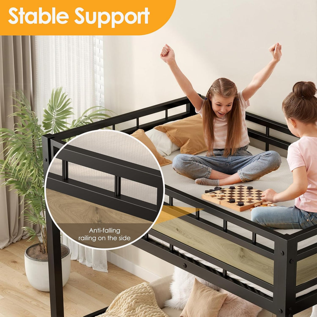 Loft Bed Twin with Stairs, 53.5” Under-Space for Sofa and Desk, More Stable and Safe Industrial Metal Frame for Teens