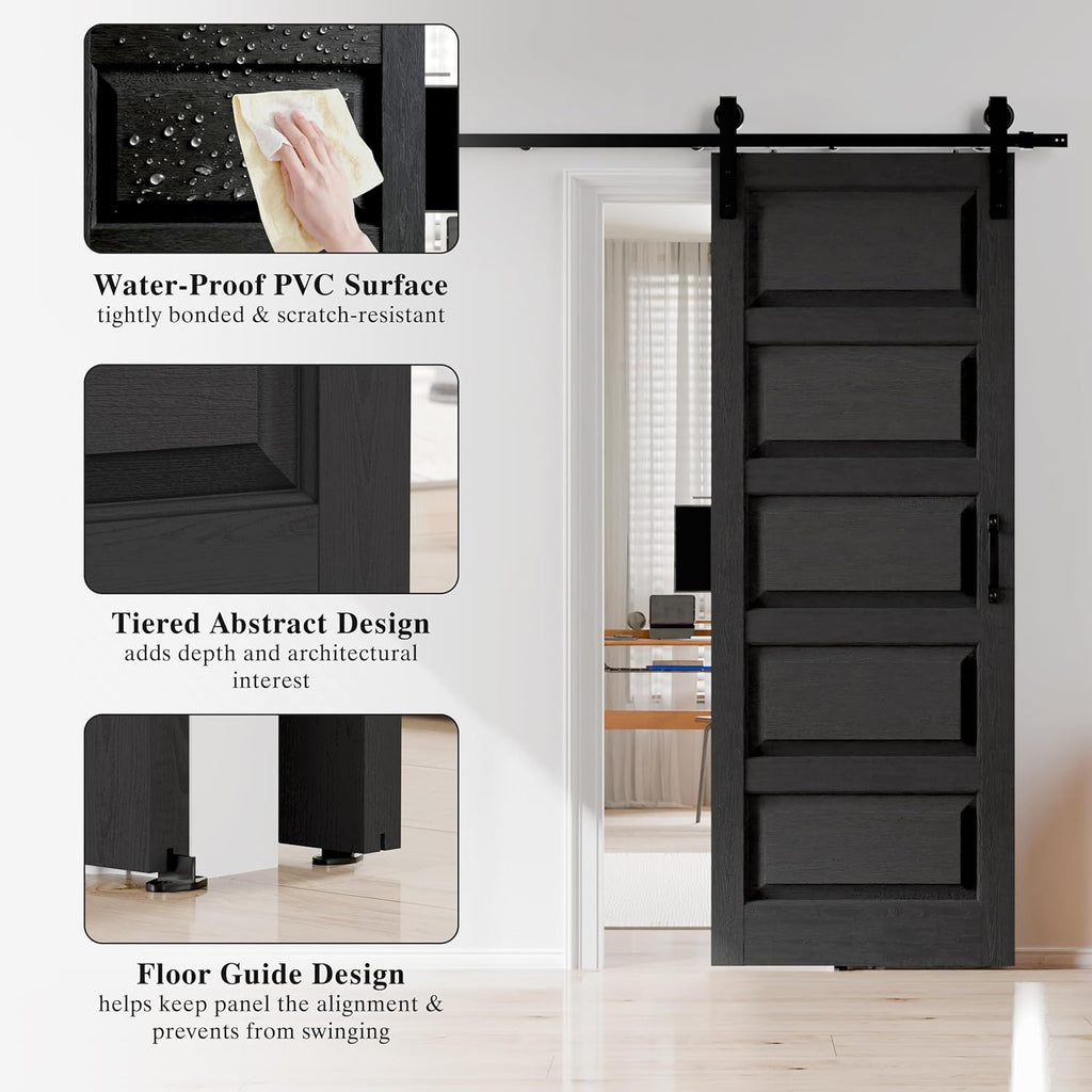 72"(Double 36") x 84" Sliding Barn Door, 5-lite Panel Barn Door with Hardware Kit, MDF & Waterproof 