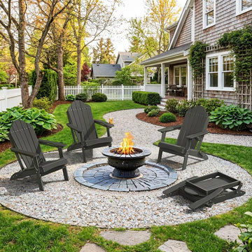 HDPE Folding Adirondack Chairs Set of 4, Black Fire Pit Chairs | All-season weather resistant, ergonomic comfy