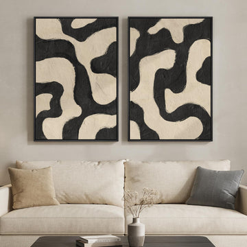 Framed Abstract Black Beige Modern Wall Art, 24x36 Inch