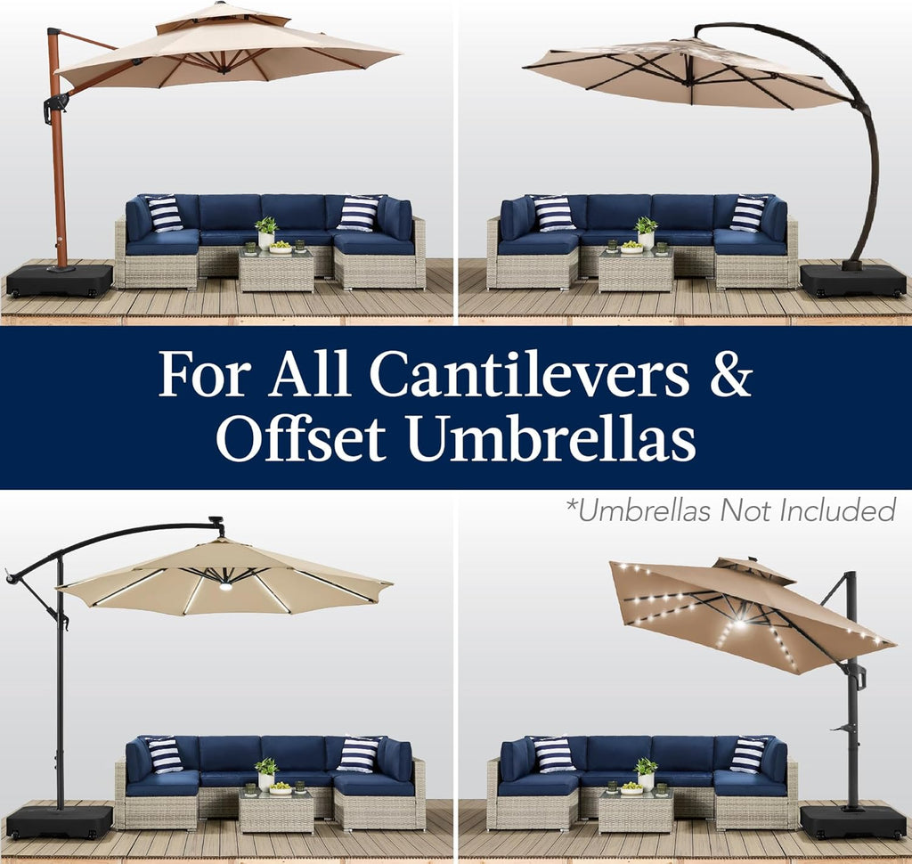 330lb Mobile Cantilever Offset Patio Umbrella Base, Universal Fit Heavy-Duty Outdoor Portable Stand w/Wheels Locks