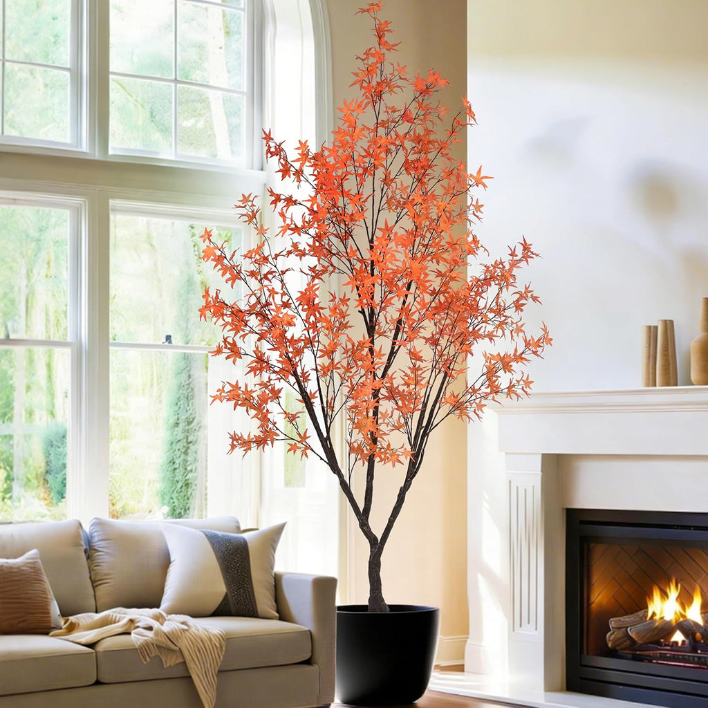 8.5ft Tall Artificial Maple Tree, Faux Maple Plant with Thick Trunk & Realistic Leaves, Potted Fake Tree for Indoor
