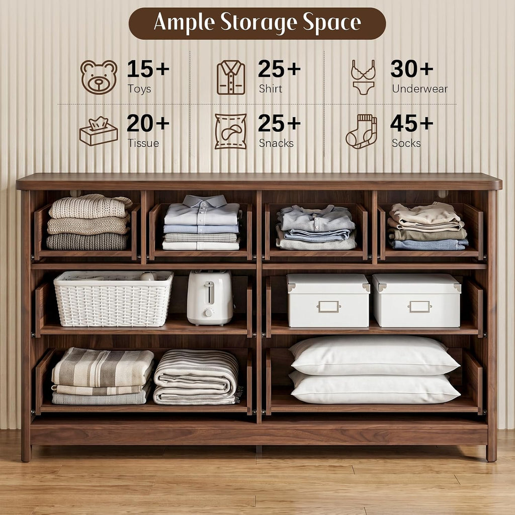 Kids Dresser Cabinet with 8 Drawers, Changing Table with Open Shelves, Multi-Functional Chest of Drawers, Kids