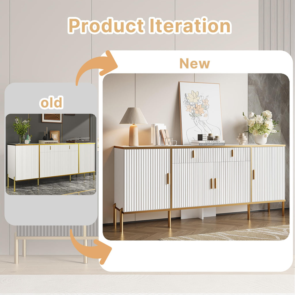 60" Fluted Sideboard Buffet Cabinet, Modern Buffets & Sideboard with Adjustable Shelves, Accent Cabinet with Storage