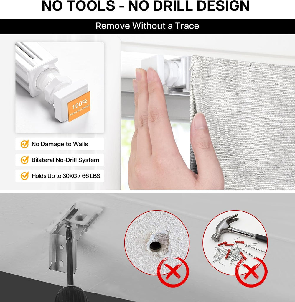 No Drill Roman Shades, Blackout, 34" W x 64" H, Natural