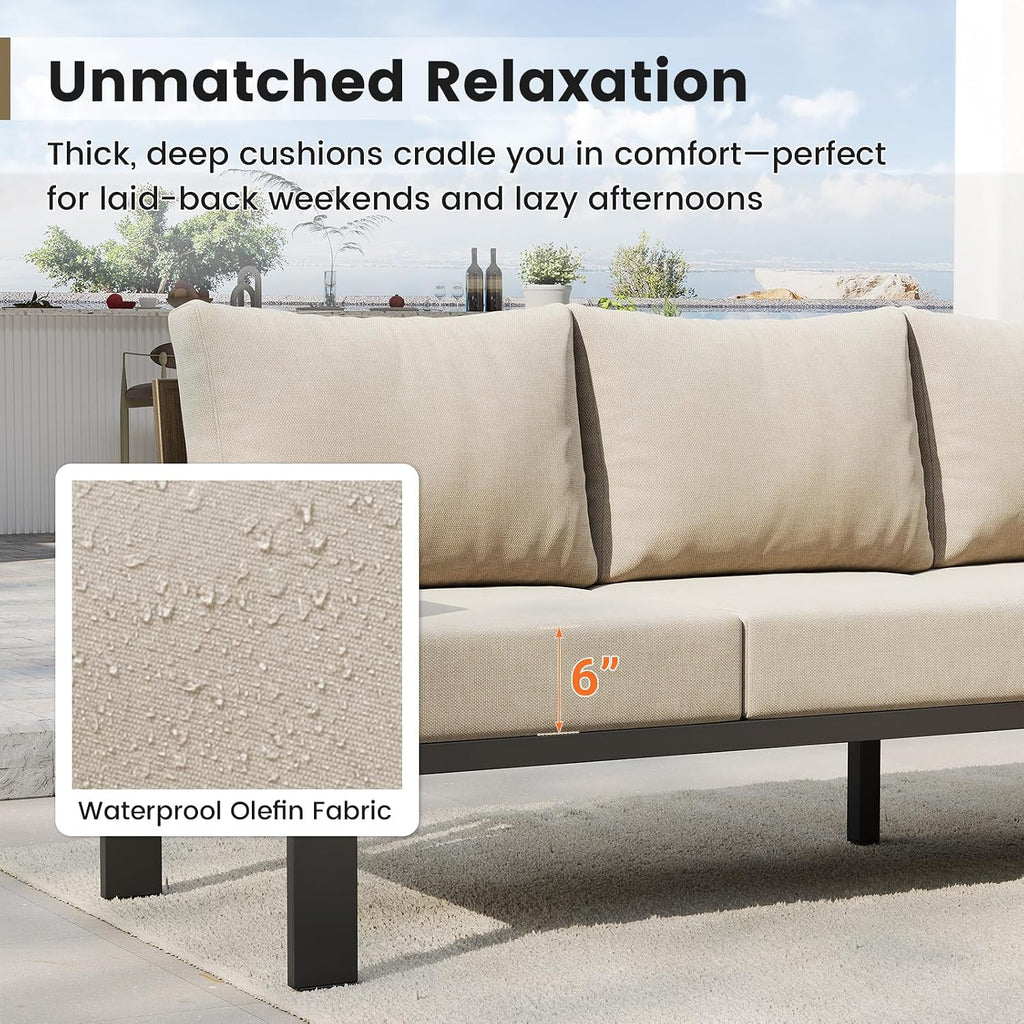 6-Piece L Shaped Outdoor Sectional Sofa, 6" Thick Cushion | Olefin Fabric Fade Resistant, Wide Armrest & Coffee