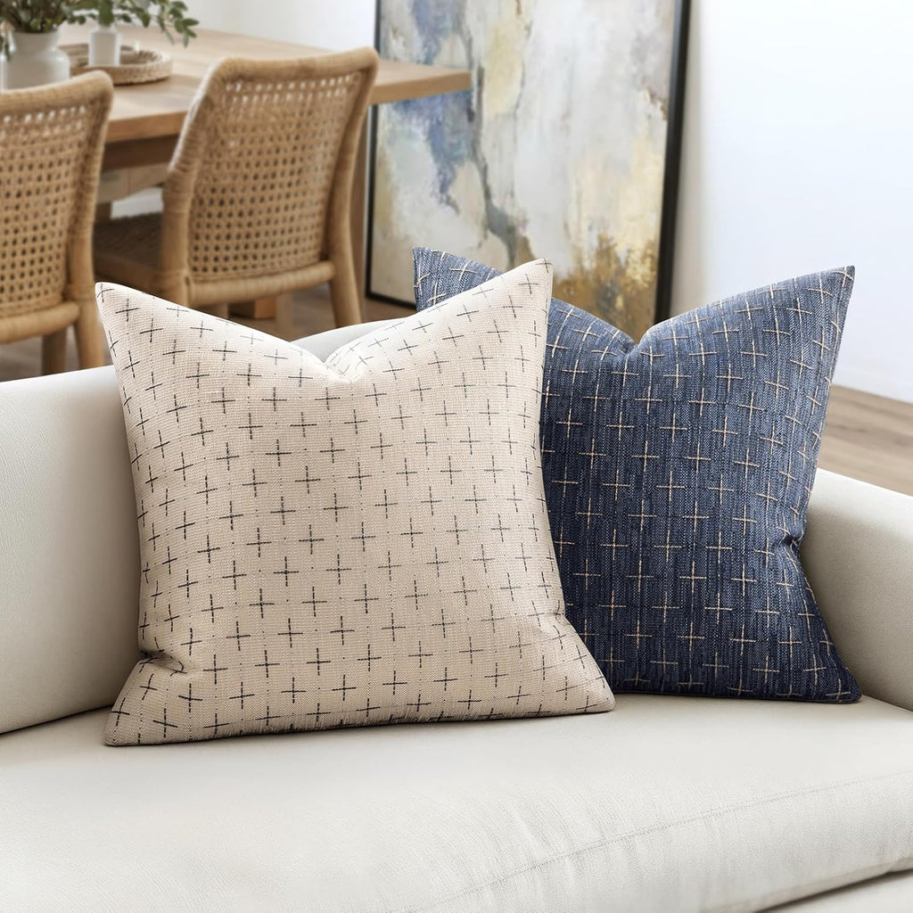 Pack of 2 Decorative Burlap Linen Throw Pillow Covers Modern Farmhouse Vintage Pillowcase Rustic Woven Textured