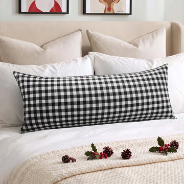 Black and White Decorative Long Body Gingham Plaid Throw Pillow Cover 14x36