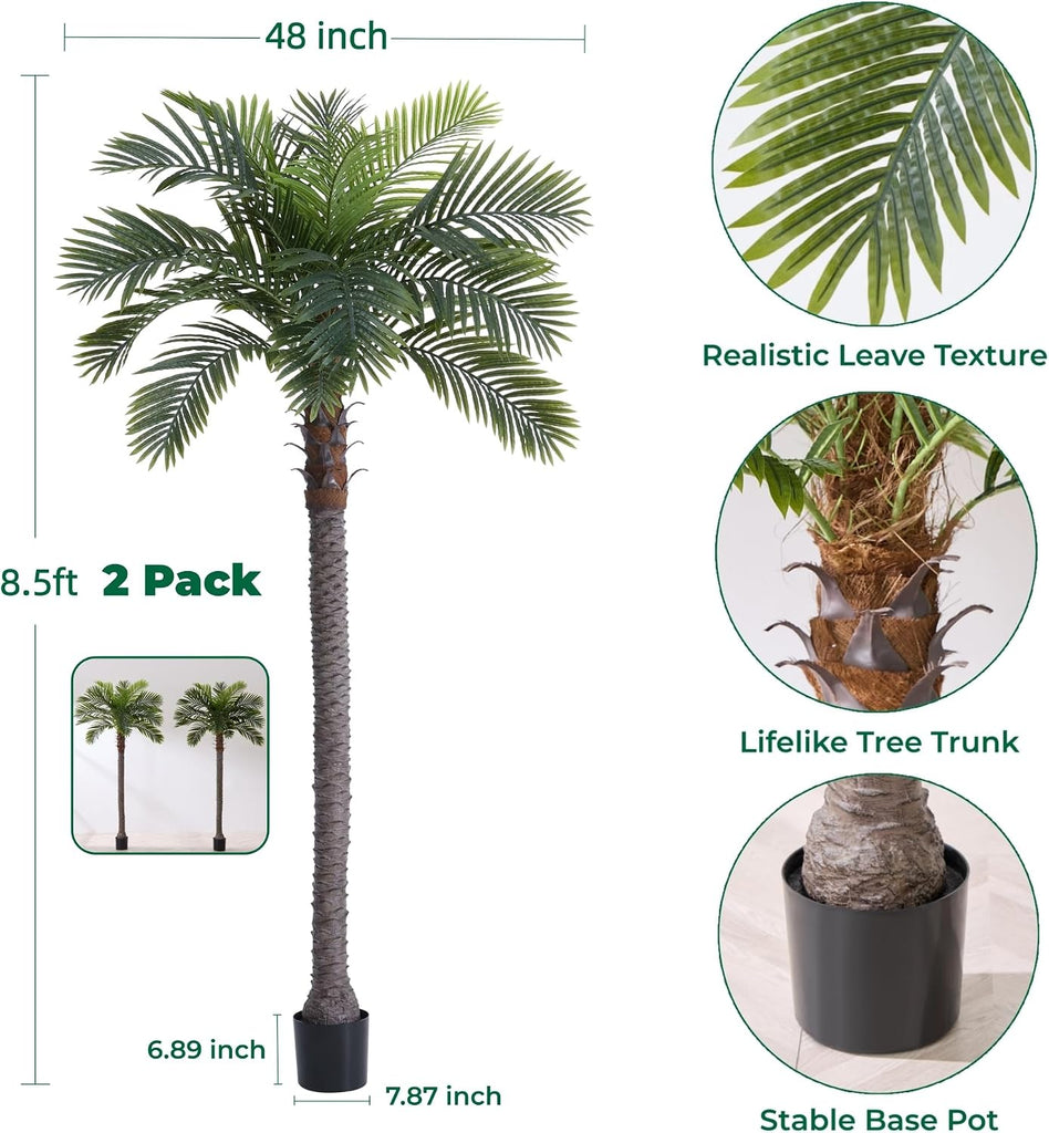 8.5FT Artificial Coconut Palm Set of 2, Potted Faux Palm Tree