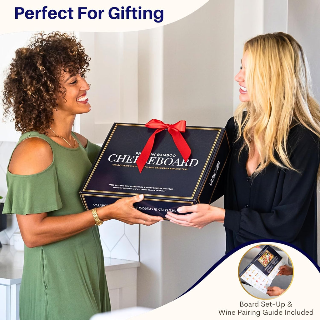 Extra Large Charcuterie Boards Gift Set: Marble Bamboo Cheese Board Set- Unique for Mom, 23 Entertaining Accessories