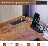 Bunk Bed Twin Over Twin with Hall Tree, Charging Station and LED Lights, L-Shaped Bunk Bed with Desk