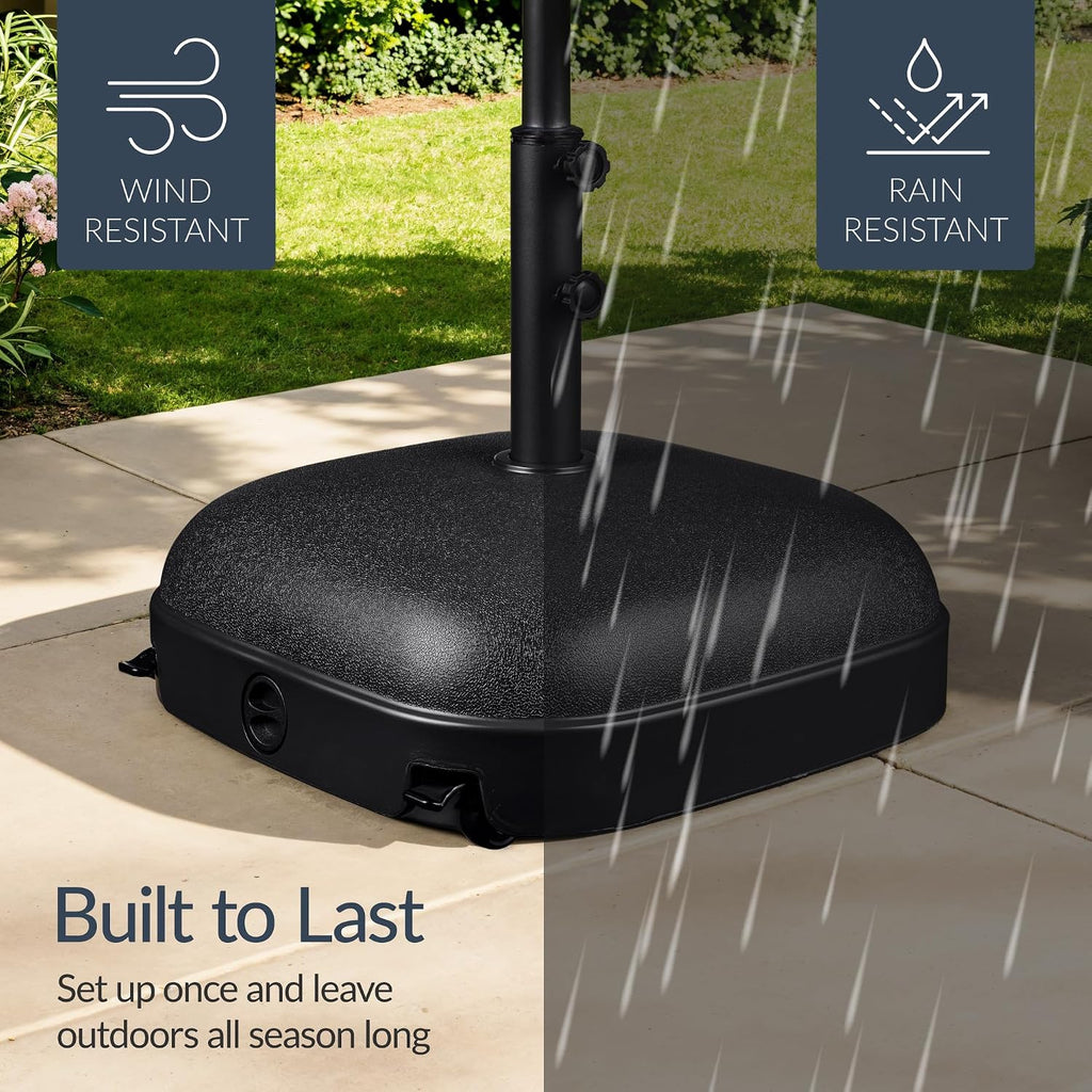 123lb Capacity Fillable Mobile Umbrella Base, Heavy Duty Market Stand Easy to move w/ 4 wheels - Dome Square Black