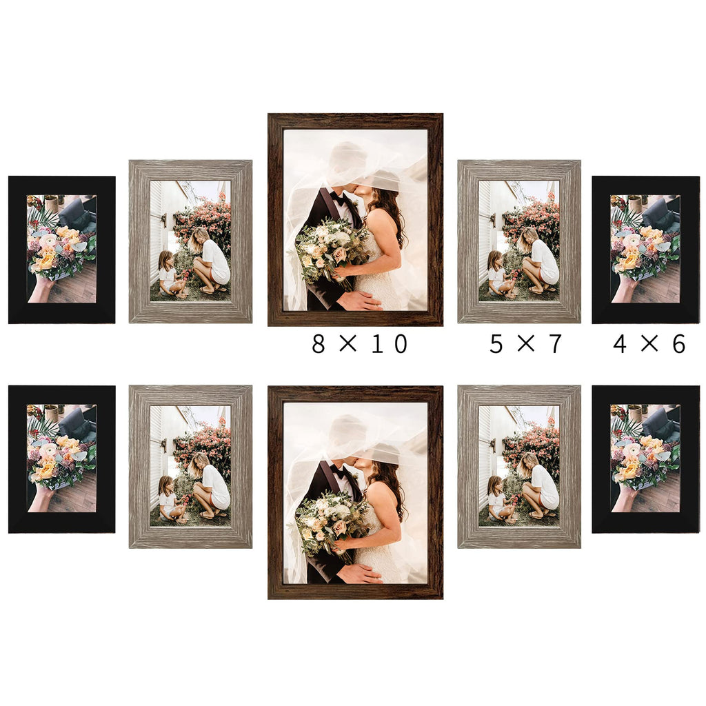 Gallery Wall Frame Set, Picture Frames Collage 10-Pack for Wall or Tabletop with 8x10 5x7 4x6 Frames in 3 Different