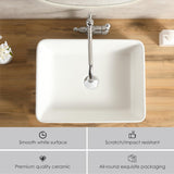 White Rectangle Bathroom Vessel Sink，19'' X 15'' Ceramic Above Counter Vessel Sinks，Modern Sink Bowls for Bathroom