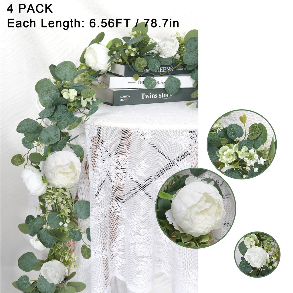 Artificial Eucalyptus Flower Garlands, White, 4PCS