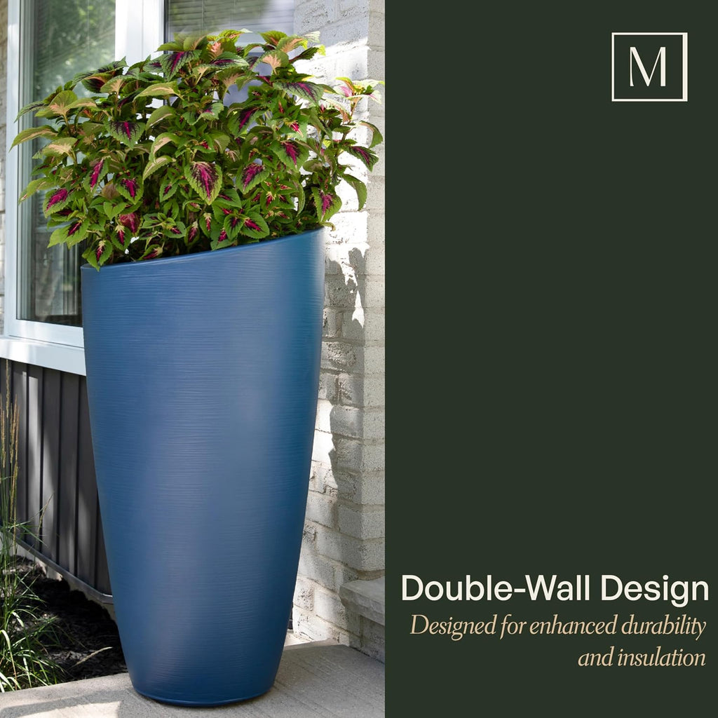 Modesto 42in Tall Round Modern Planter, Black | All season, Indoor/Outdoor, Double-wall design, Fade resistant